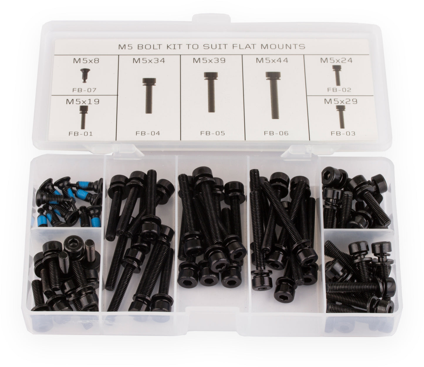 AZTEC M5 bolts to suit flat mounts (strength tested to 95kgf-cm minimum)